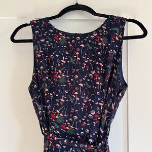 SM Wardrobe Navy High-Low Mushroom Print Mini Dress with Waist-Tie Belt